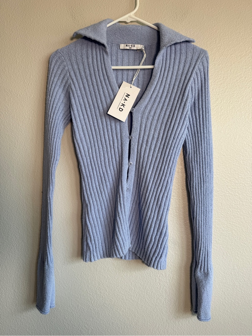 NWT NA-KD Knitted Collar Cardigan in Blue - S